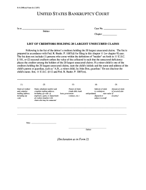 Official Form 4 - List of Creditors