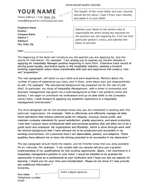 Hospitality Manager Cover Letter Template