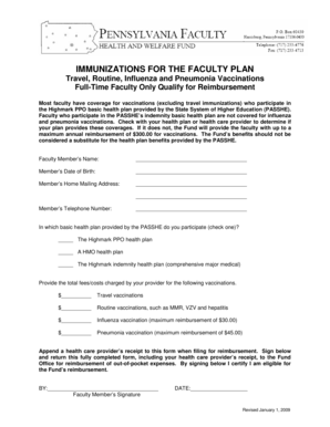 Faculty Immunization Reimbursement Form