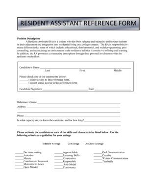 Resident Assistant Reference Form
