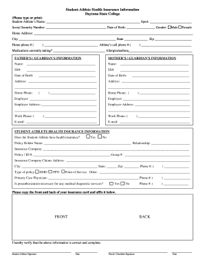 Student-Athlete Health Insurance Information Form