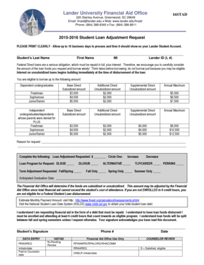 Fillable Online lander Lander University Financial Aid Office 16STAD ...