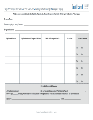 Parental Consent Form for Off-Campus Trips