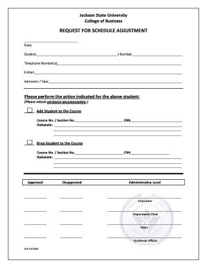 Jackson State University Schedule Adjustment Request