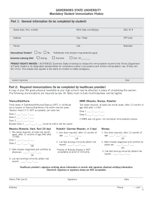 Illinois Student Immunization Form