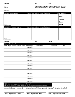 Rockhurst Pre-Registration Card