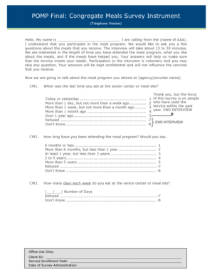 Congregate Meals Survey Instrument