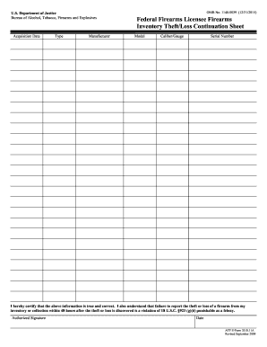 ATF Firearms Inventory Theft/Loss Continuation Sheet