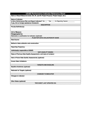 USAID Performance Indicator Reference Sheet
