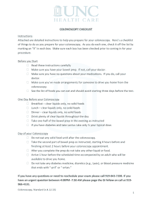 Colonoscopy Checklist