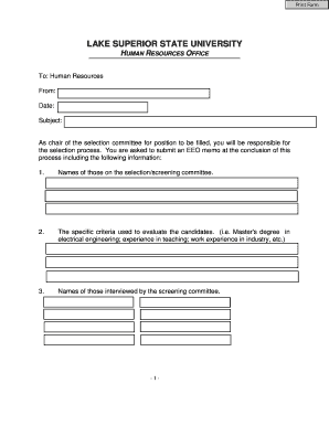 Fillable Online lssu Print Form LAKE SUPERIOR STATE UNIVERSITY HUMAN ...