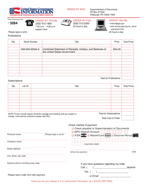 US Government Publications Order Form