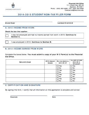 2014-2015 Student Non-Tax Filer Form