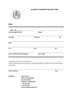 Academic Transcript Request Form