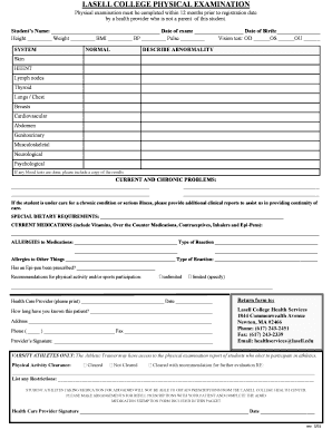 Lasell College Physical Examination Form