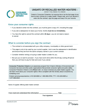 Ontario Water Heater Contract Notice