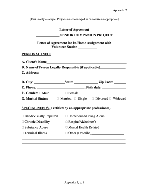 Senior Companion In-Home Assignment Agreement