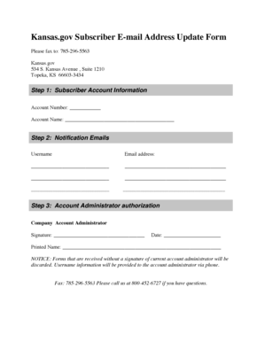 Kansas.gov Subscriber Email Update Form