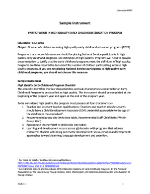 High Quality Early Childhood Program Checklist