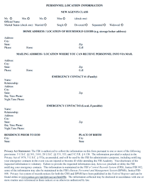 FBI Personnel Location Information Form