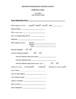 DISA Europe Device Registration Form