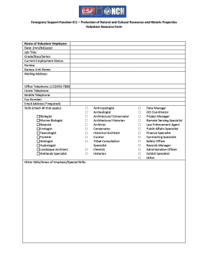 Emergency Support Function Volunteer Resource Form