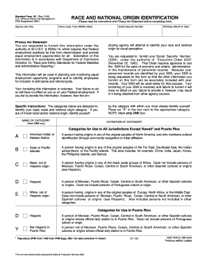 Standard Form 181 Race and National Origin Identification