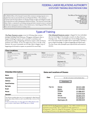 Federal Labor Relations Authority Statutory Training Registration Form
