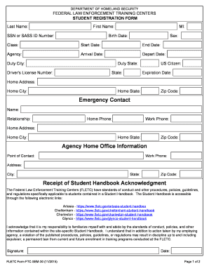 Federal Law Enforcement Training Centers Student Registration Form