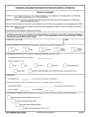 DLA Form 462 Supplemental Information