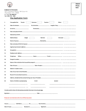 Formulaire de demande de visa du Rwanda