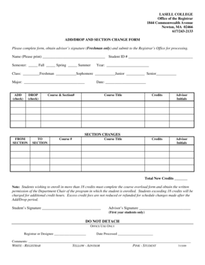 Add/Drop and Section Change Form