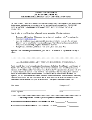 2013-2014 Federal Direct Loan Certification Form