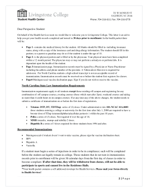 Livingstone College Student Health Packet