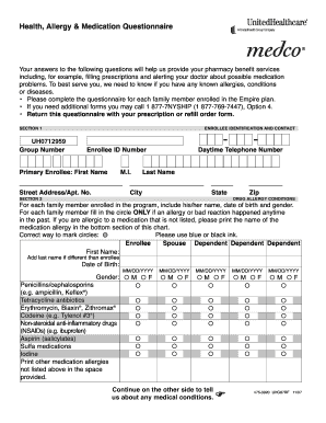 Health Allergy Medication Questionnaire
