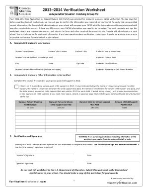 2013–2014 Verification Worksheet