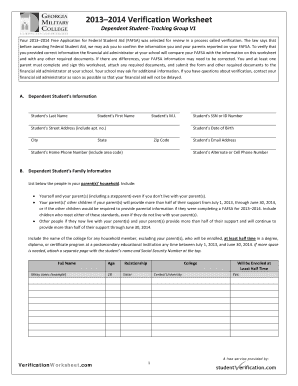 2013–2014 Verification Worksheet