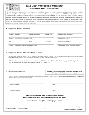 2013-2014 Verification Worksheet