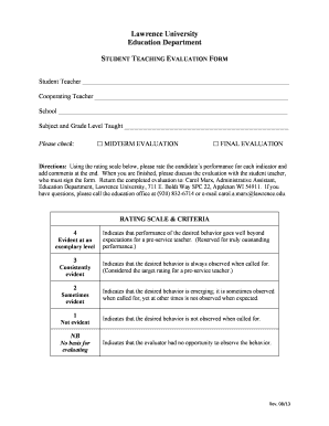 Student Teaching Evaluation Form