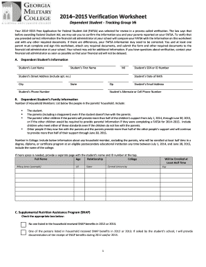 2014–2015 Verification Worksheet