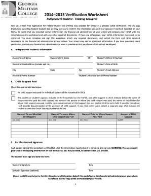 2014–2015 Verification Worksheet