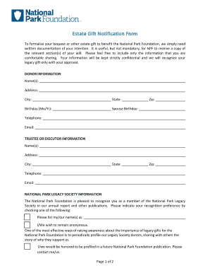 Estate Gift Notification Form