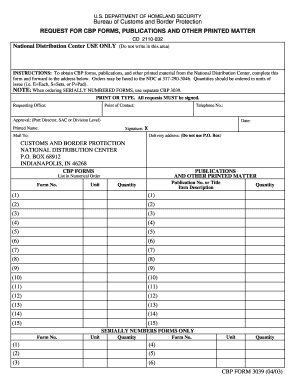 CBP Form Request for Publications