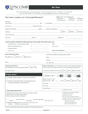 Lipscomb University Gift Form
