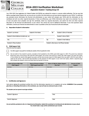 2014–2015 Verification Worksheet