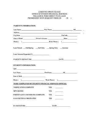 William D. Ford Direct PLUS Loan Promissory Note Request Form