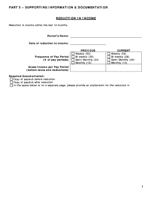 Reduction in Income Documentation Form