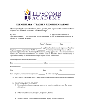 Teacher Recommendation Form