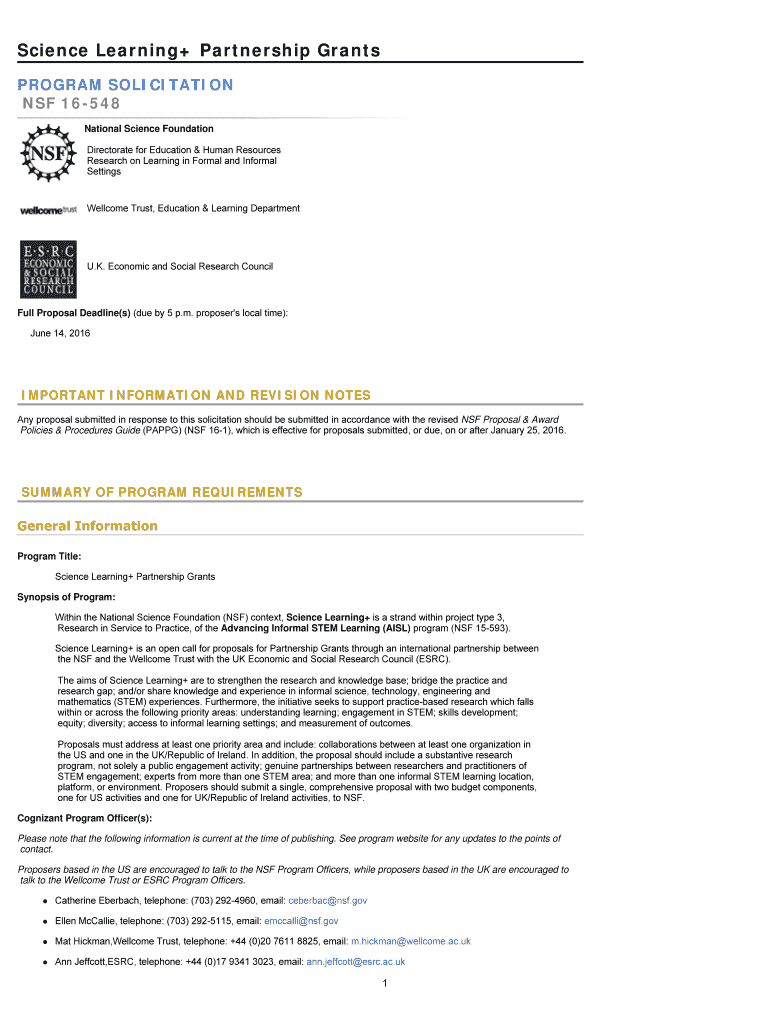 Fillable Online Science Learning+ Partnership Grants Fax Email Print ...