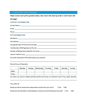 Participant Questionnaire for Vaccine Refrigerator Study